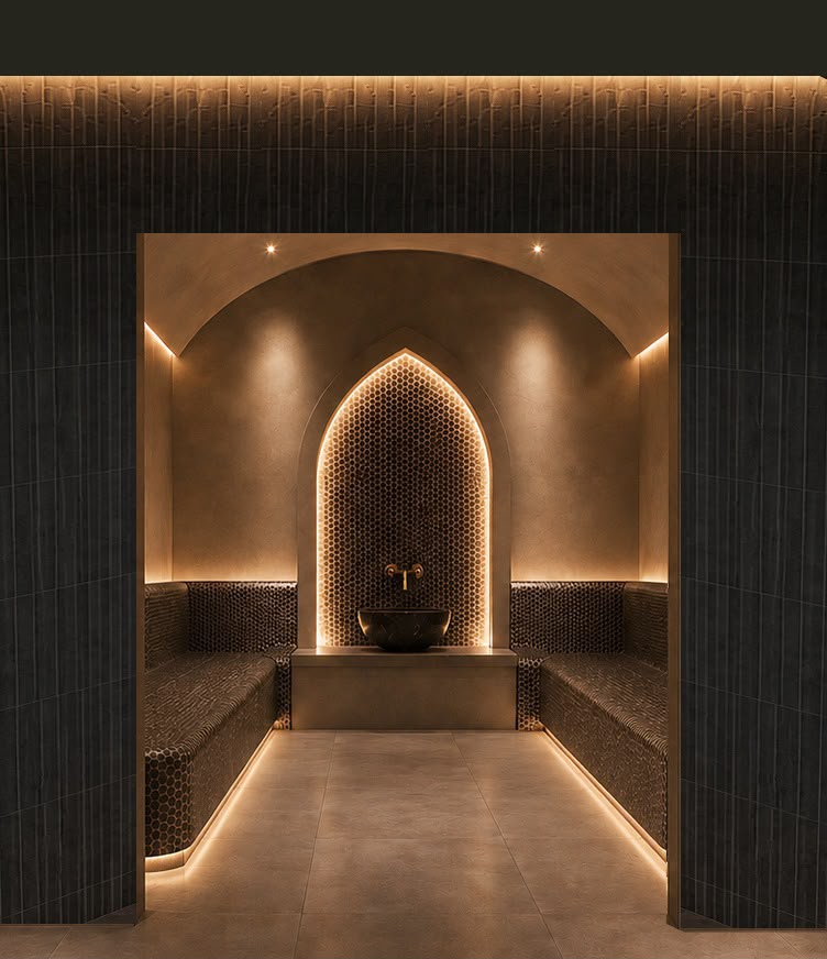 Backlit honeycomb hammam niche
